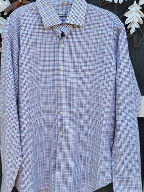 Peter Millar Mens Large Multi Windowpane Dress Shirt